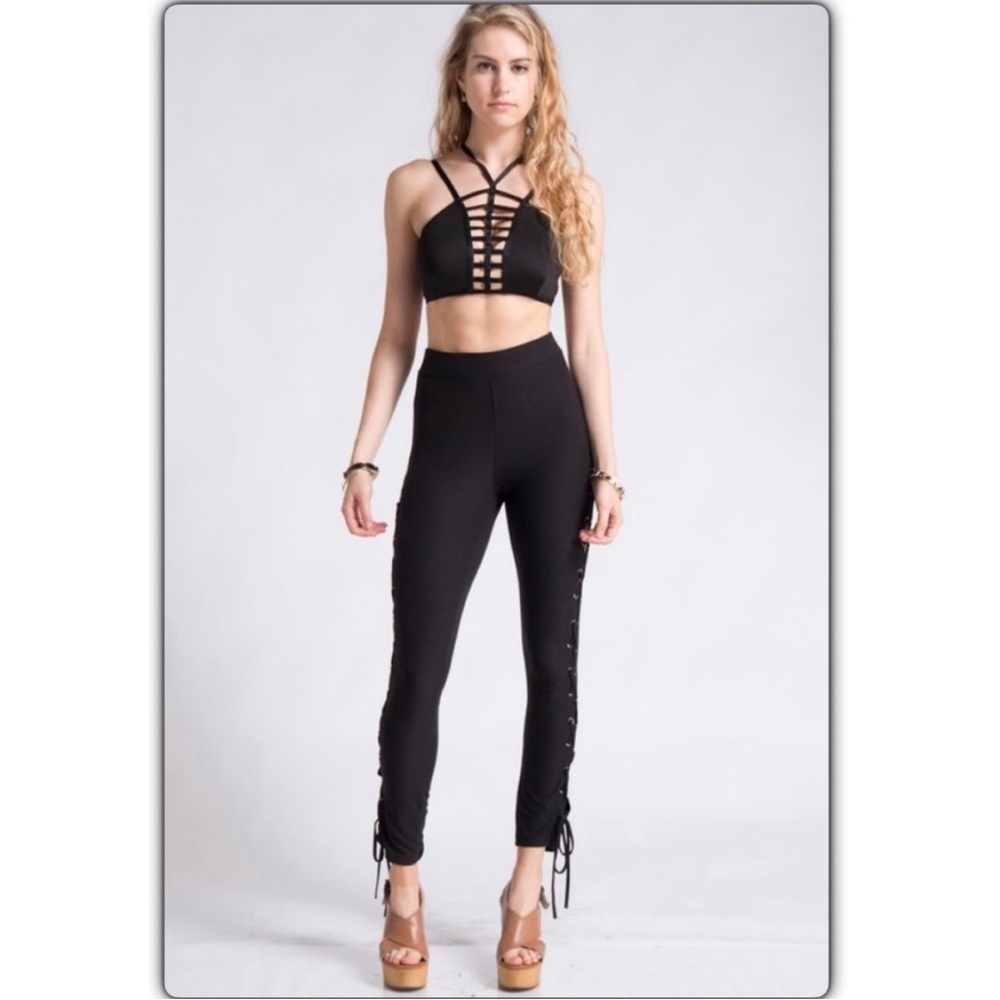Black Lace Up Leggings